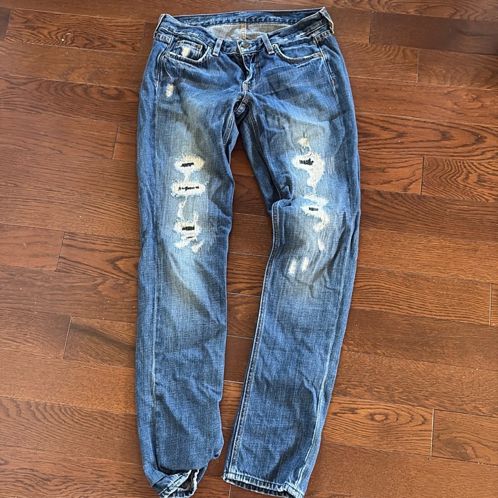 J.Crew Vintage Matchstick jeans in destroyed selvage denim